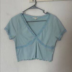 Full Tilt Blue Lace Trim Top